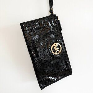 Michael Kors Python Style Black Patent Clutch